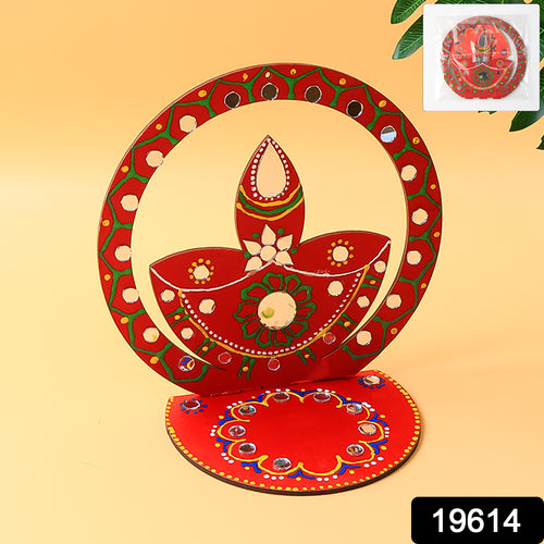 Handcrafted Wooden Decorative Diya Stand – Festive Tea Light Holder