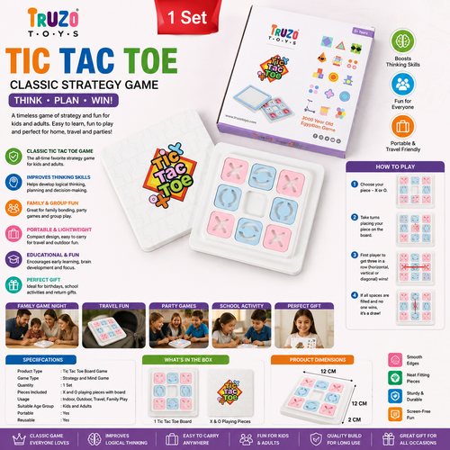Tic Tac Toe Board Game | Classic Strategy Mind Game for Kids & Adults | Rizqora