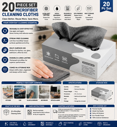 20-Piece Premium Microfiber Cleaning Cloth Set