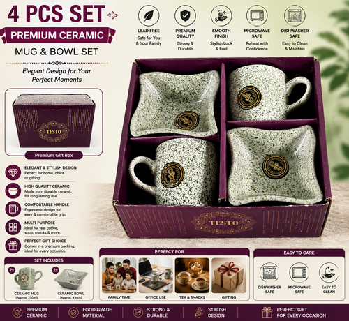 4-Piece Ceramic Teacup & Snack Bowl Gift Set – RIZQORA