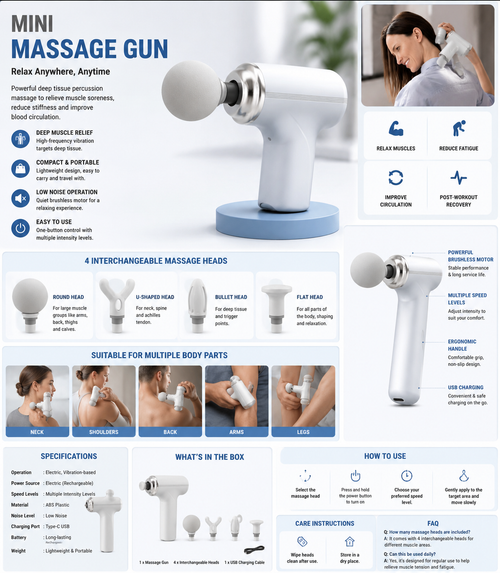 Portable Electric Massage Gun with 4 Heads