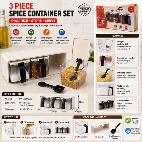 3-Piece Modular Spice Storage Container Set with Stand
