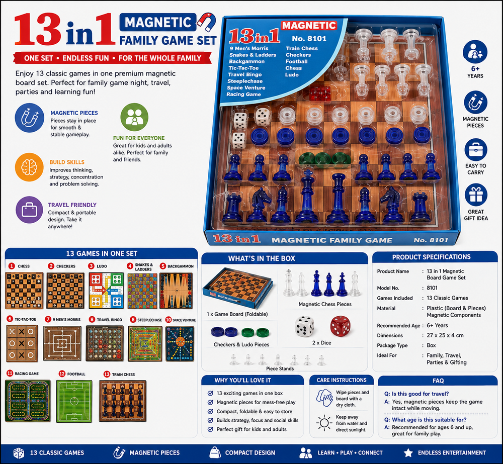 13-in-1 Magnetic Family Board Game Set