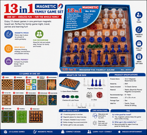 13-in-1 Magnetic Family Board Game Set