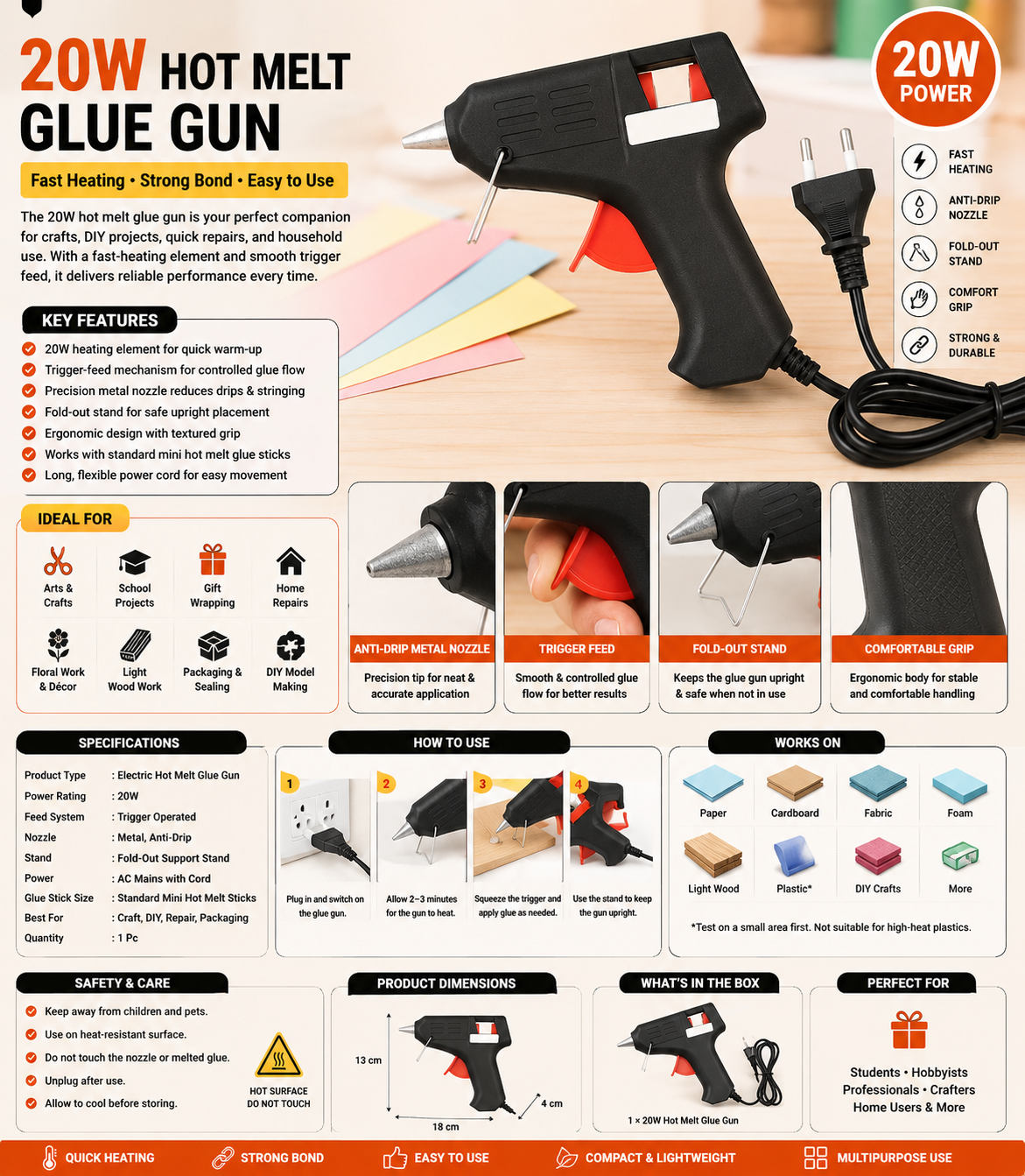 20W Hot Melt Glue Gun | Craft, DIY & Repair Tool