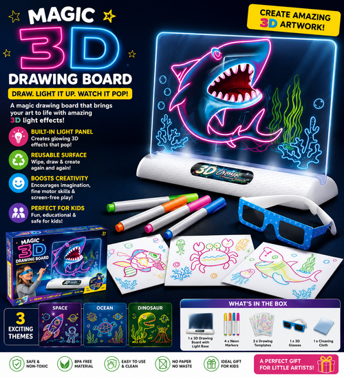 Magic 3D LED Light-Effect Drawing Board for Kids | RIZQORA