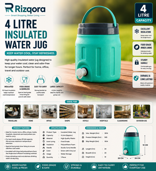 4 Litre Insulated Water Jug with Sturdy Handle – Large Capacity Cool Water Storage Jug for Home, Office, Travel &...