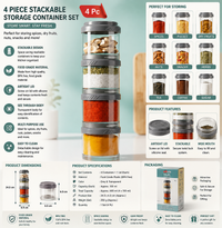 4-Piece Stackable Airtight Storage Container Set | Modular Kitchen Organizer Jars