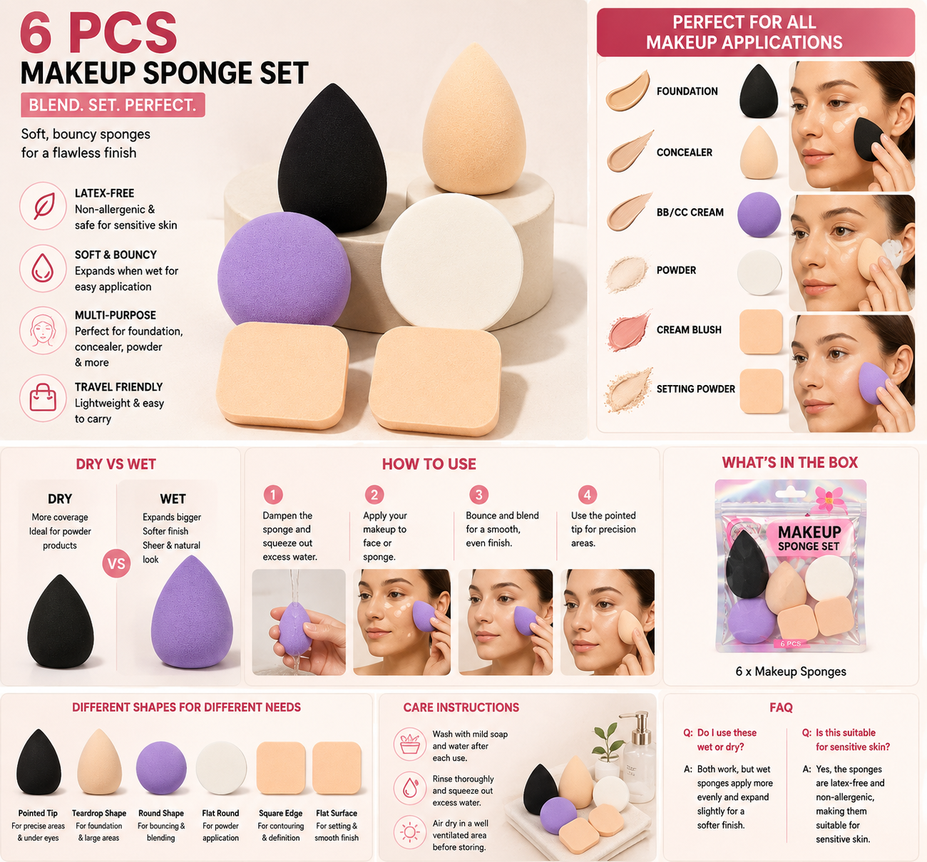 6-Piece Makeup Sponge Blender Set
