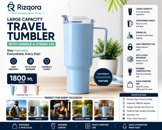 1800 ML Large Capacity Travel Tumbler with Handle & Straw Lid