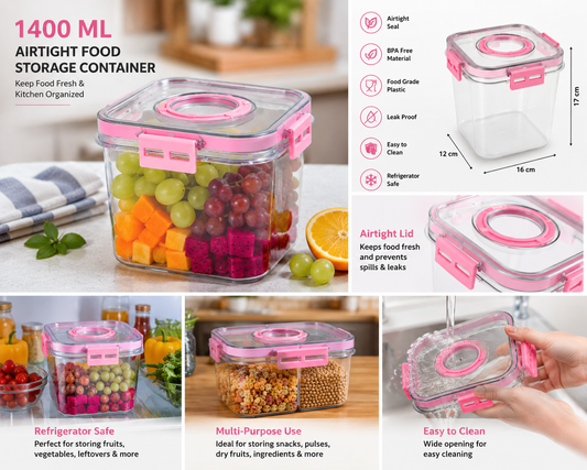 1400ml Airtight Food Storage Container with Lid | Clear Refrigerator Storage Box