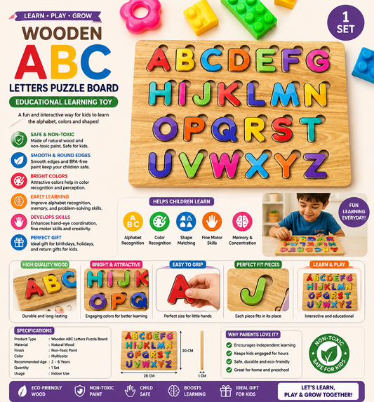 Wooden ABC Alphabet Puzzle Board | Educational Toy for Kids