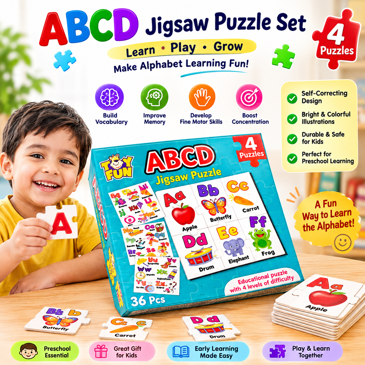 ABC Learning Jigsaw Puzzle Set for Kids, 4-Pack - product photo 7
