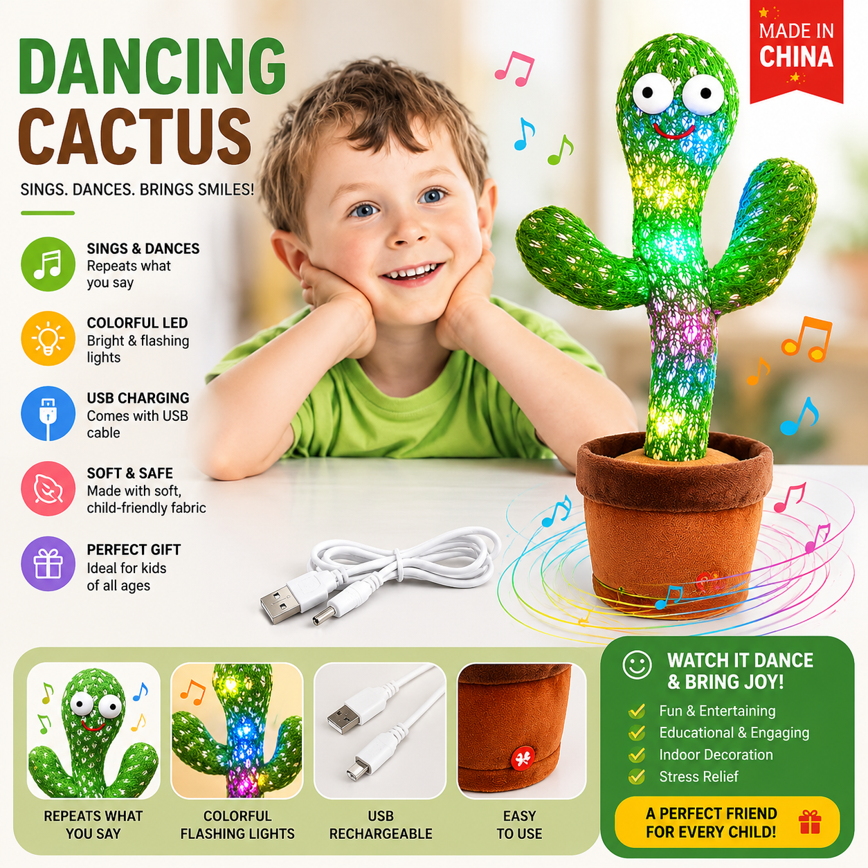 Talking & Dancing Cactus Toy with Music and Voice Recording - product photo 9