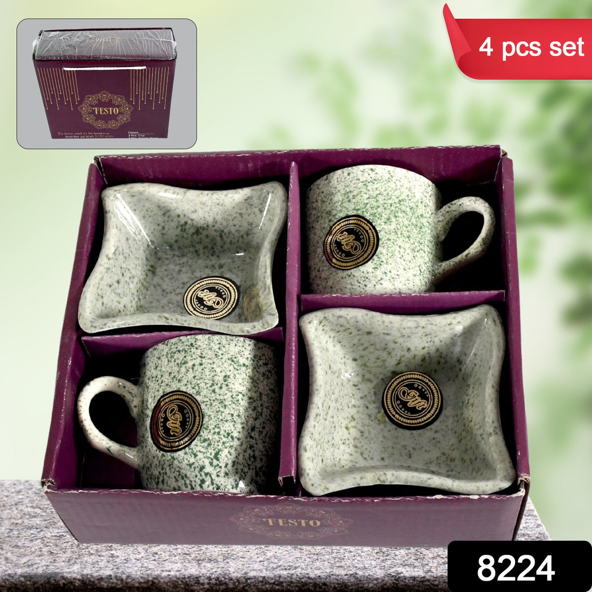 RIZQORA 4-piece ceramic tea cup and snack bowl gift set