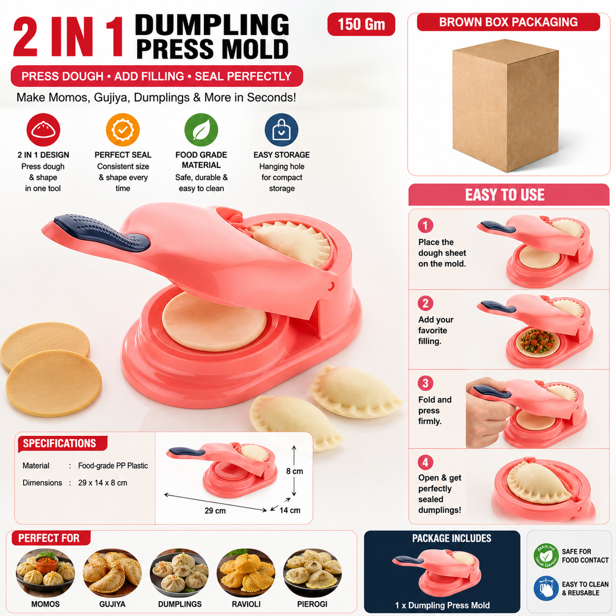 2-in-1 Dumpling Maker Press Mold for Momos & Gujiya