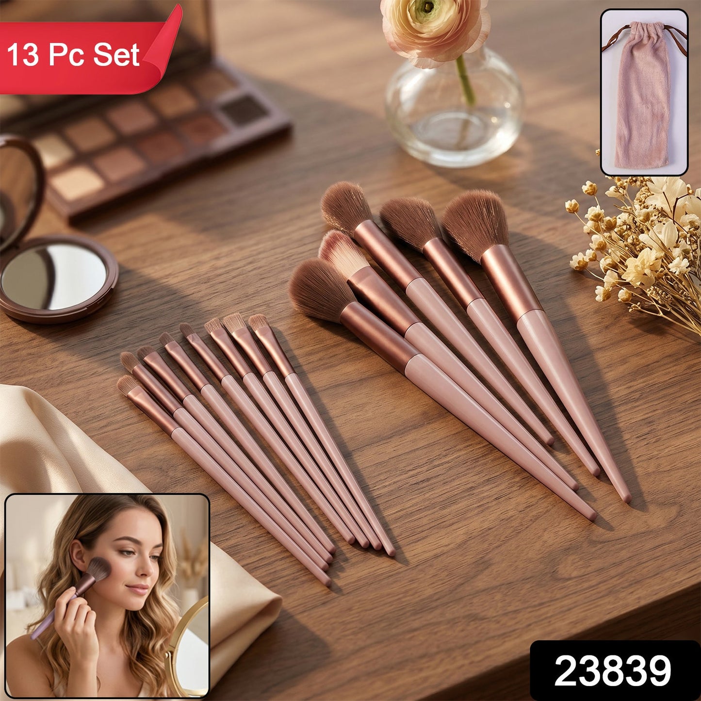 RIZQORA 13-piece makeup brush set with travel pouch