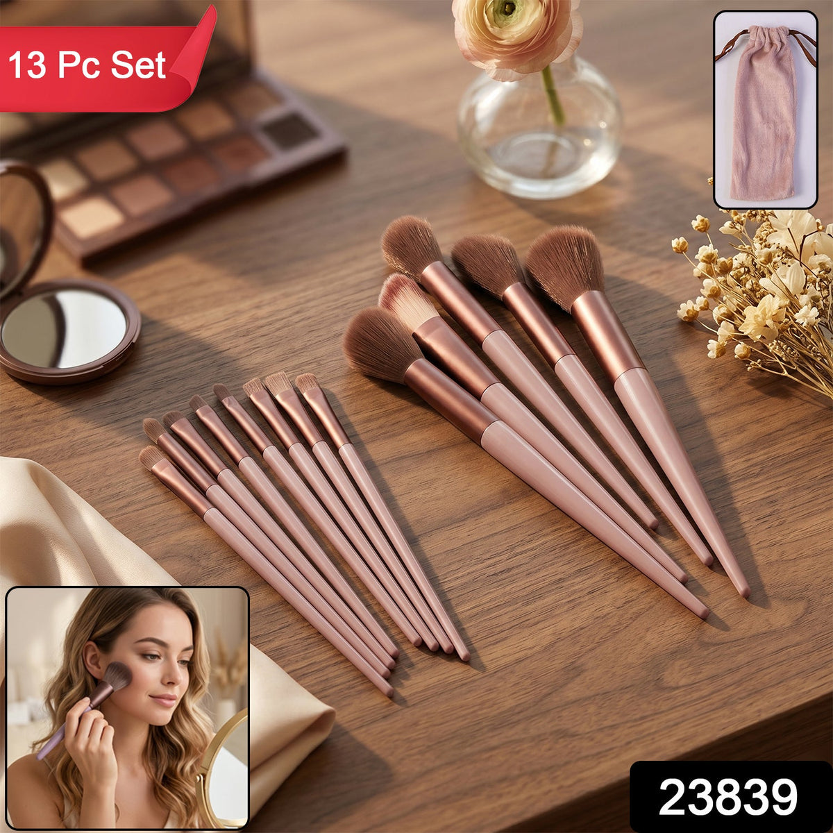 RIZQORA 13-piece makeup brush set with travel pouch
