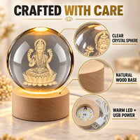 Laxmi Ji 3d Crystal Ball Lamp With Wooden Led Base And Usb Cable For Home Decor