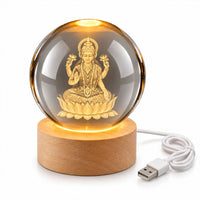 Laxmi Ji 3d Crystal Ball Lamp With Wooden Led Base And Usb Cable For Home Decor