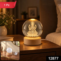 Laxmi Ji 3d Crystal Ball Lamp With Wooden Led Base And Usb Cable For Home Decor