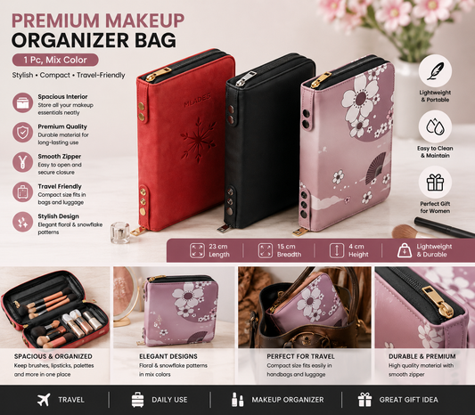 Premium Makeup Organizer Bag with Zipper | Portable Cosmetic Pouch for Travel & Daily Use