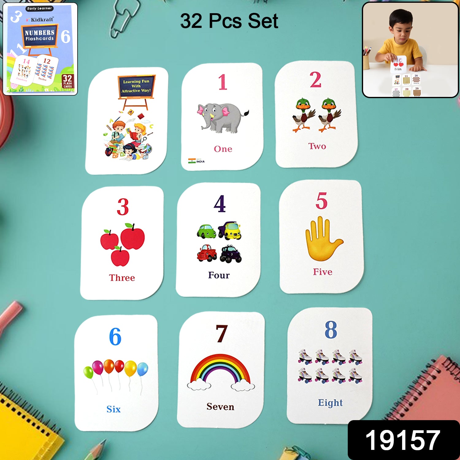 RIZQORA 32-piece number flash cards for early learning