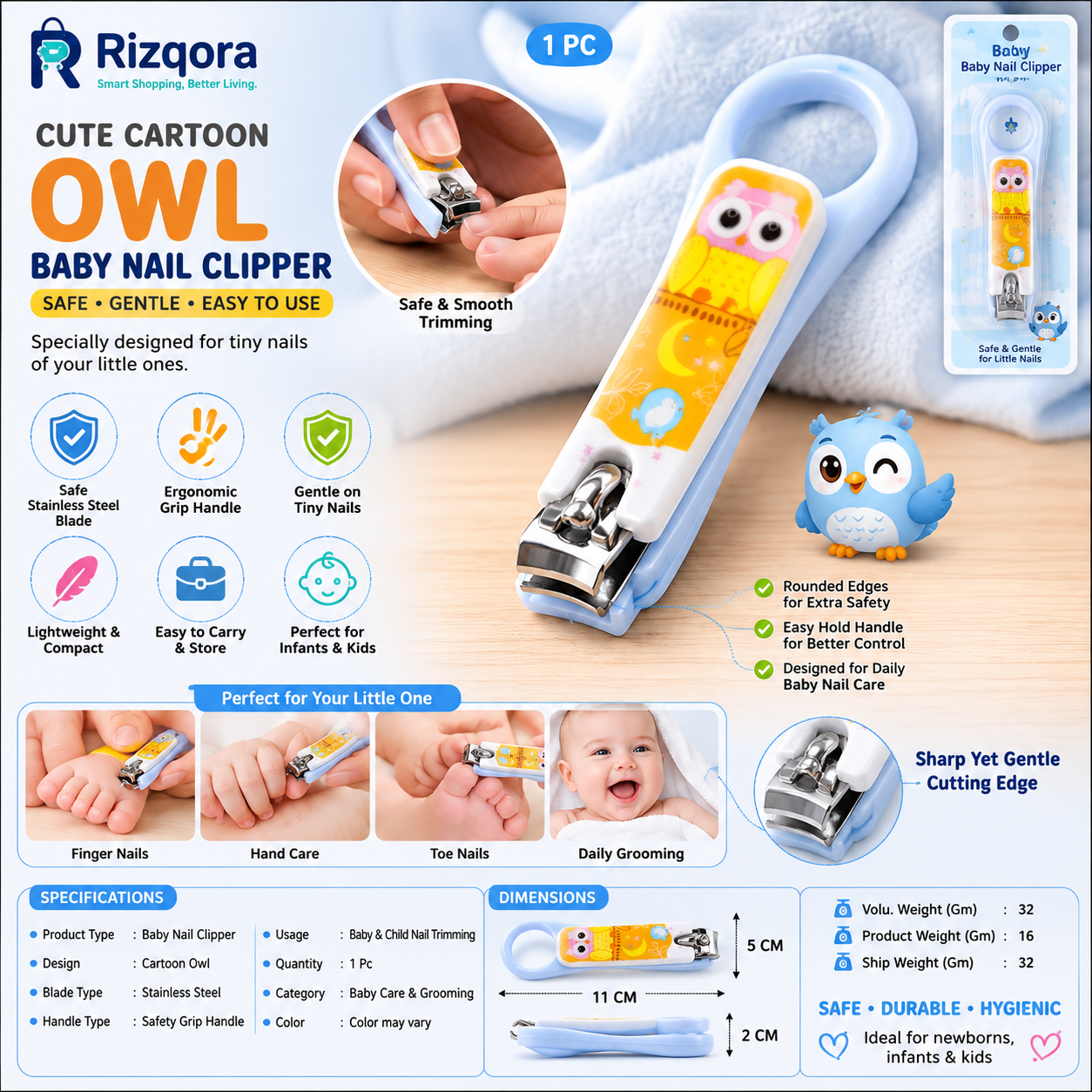 Cute Cartoon Owl Baby Nail Clipper | Safety Grip Stainless Steel Nail Cutter for Infants & Kids | Easy-Hold Baby...