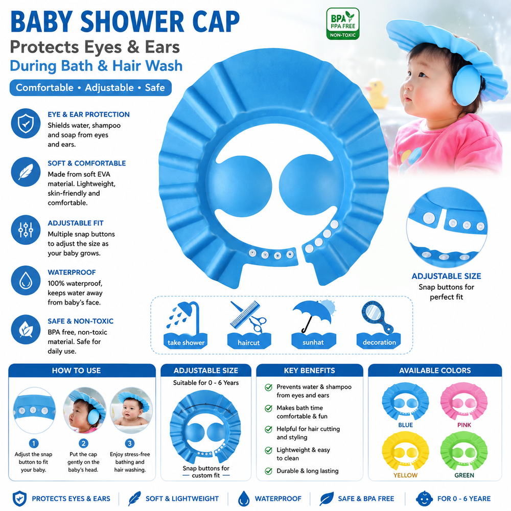 Adjustable Baby Shower Cap | Soft EVA Bath Visor for Kids – RIZQORA