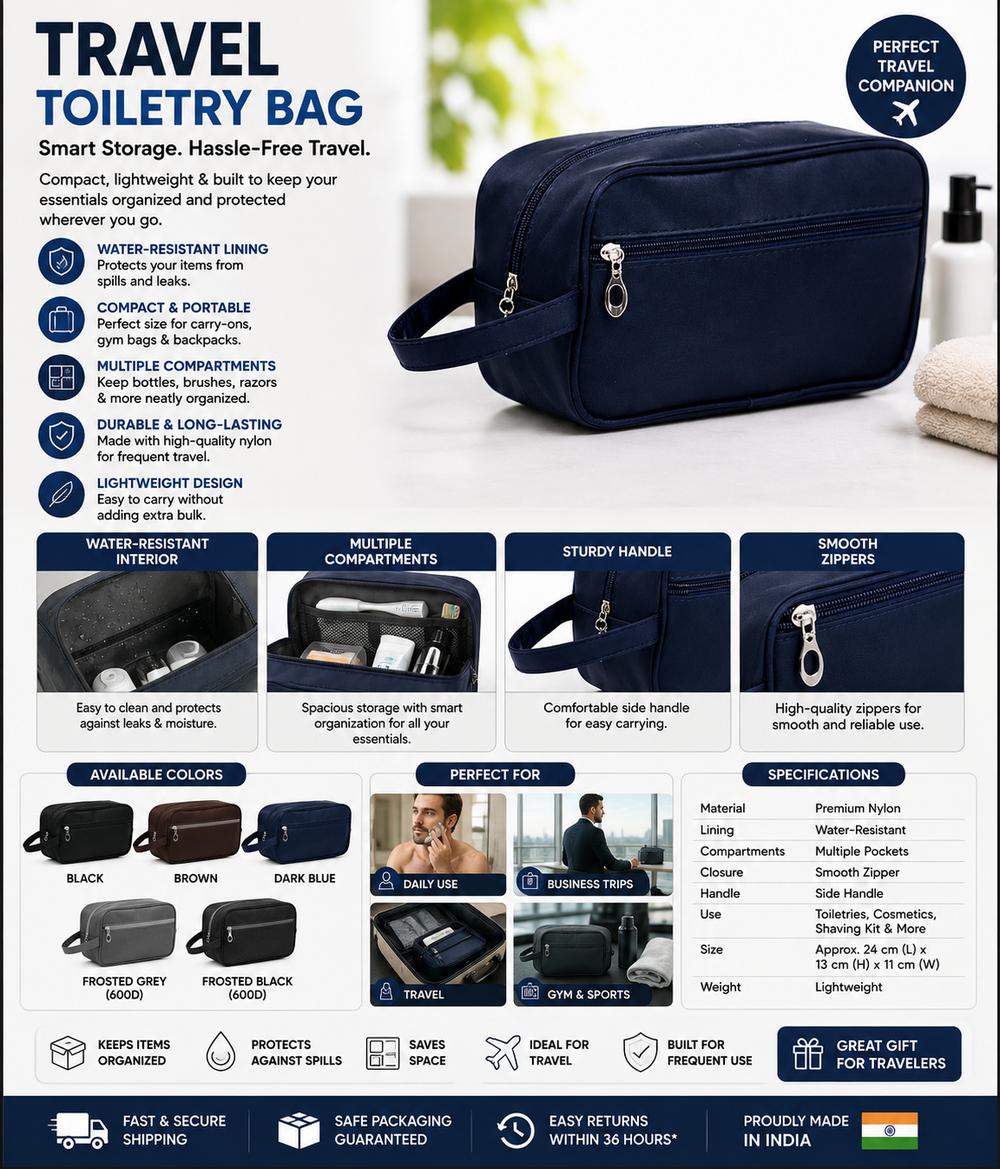 Portable Men's Travel Toiletry Bag – Water-Resistant Organizer | RIZQORA