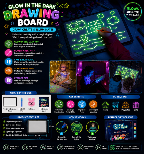 3D LED Light-Up Magic Drawing Pad for Kids | RIZQORA