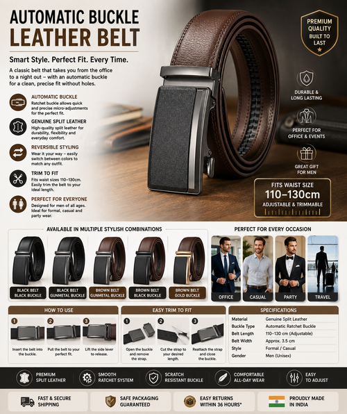Men's Leather Business Belt with Automatic Buckle | RIZQORA
