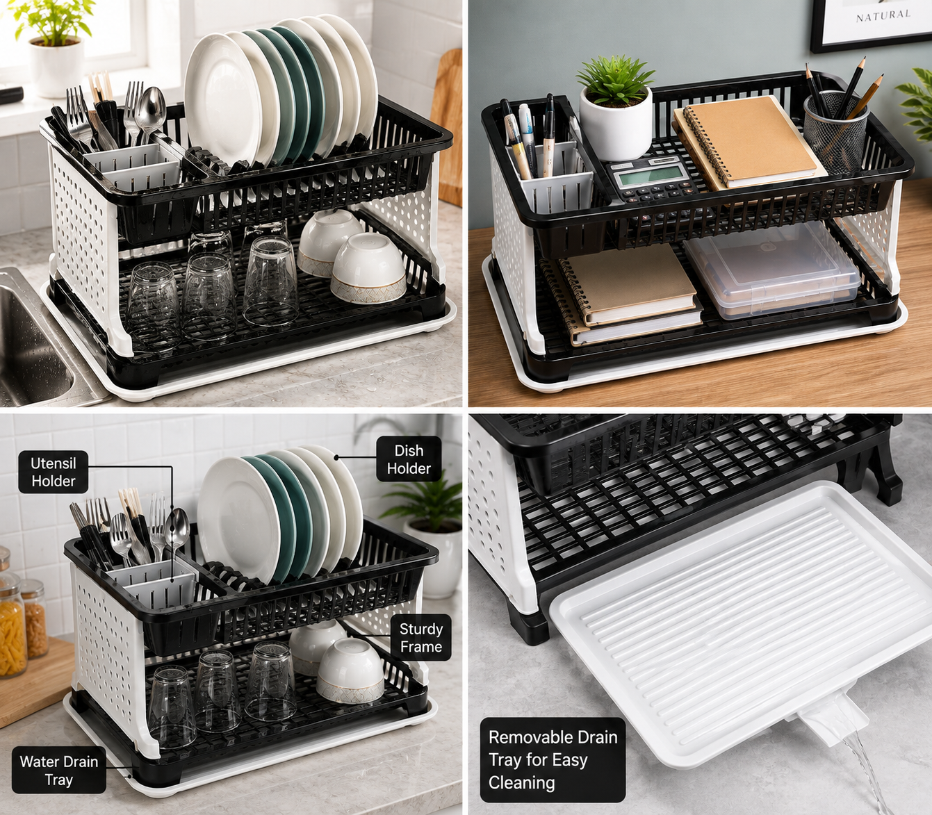 Kitchen Dish Drying Rack with Water Drain Tray | Multipurpose Kitchen Organizer