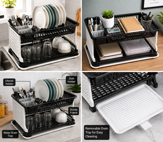 Kitchen Dish Drying Rack with Water Drain Tray | Multipurpose Kitchen Organizer