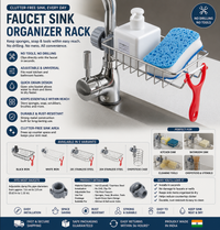 Adjustable Sink Drain Rack – No-Drill Faucet Storage Organizer | RIZQORA