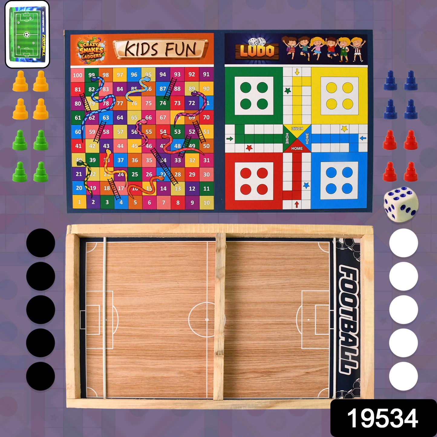 RIZQORA 3-in-1 wooden board game set for family fun