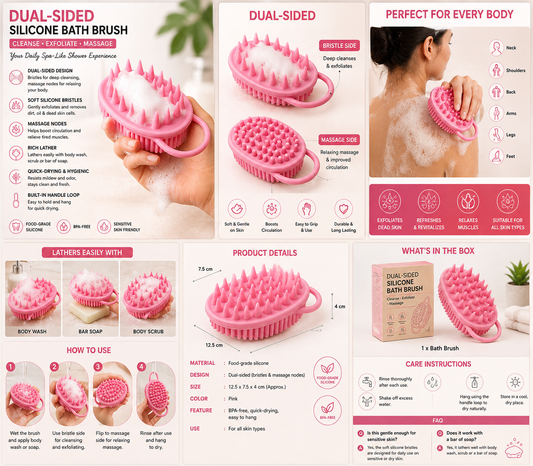 2-in-1 Silicone Bath Brush, Body Scrubber & Massager