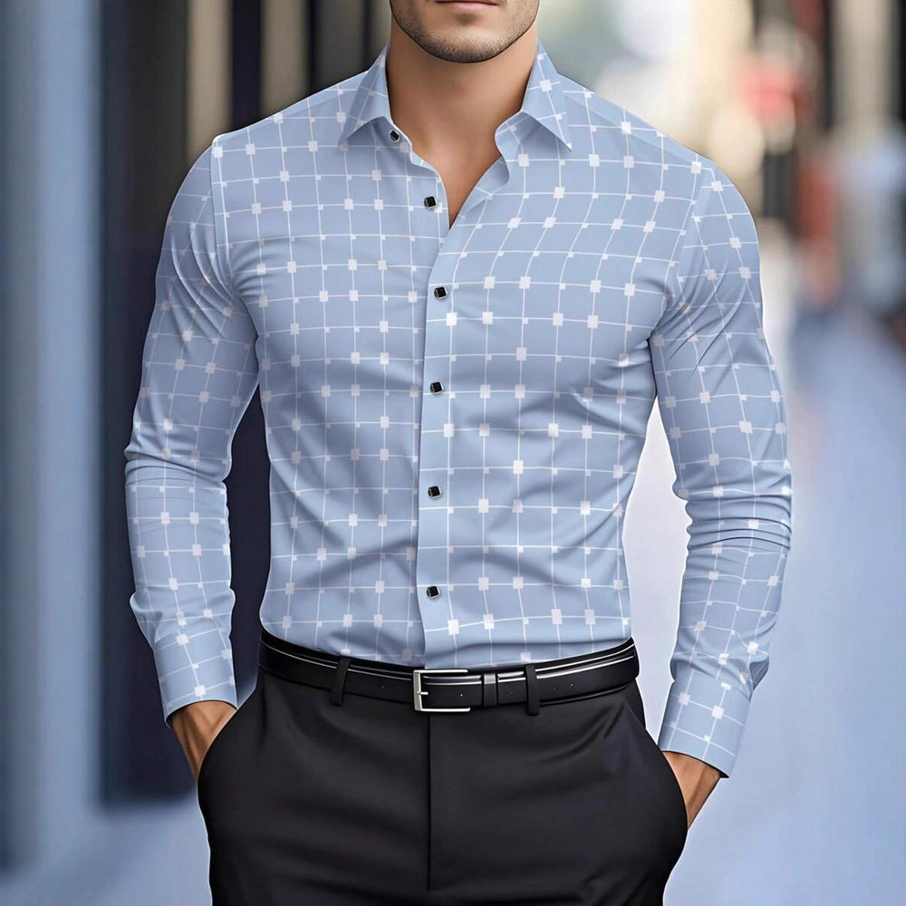 Printed Plaid Long-Sleeve Shirt Mens Top
