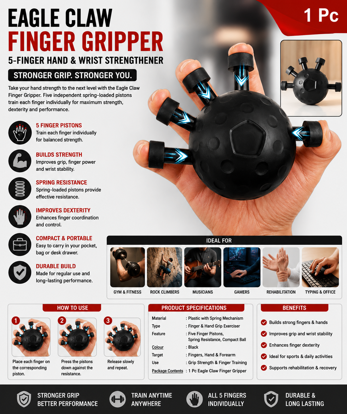 Eagle Claw Finger Gripper | 5-Finger Hand Grip Strengthener