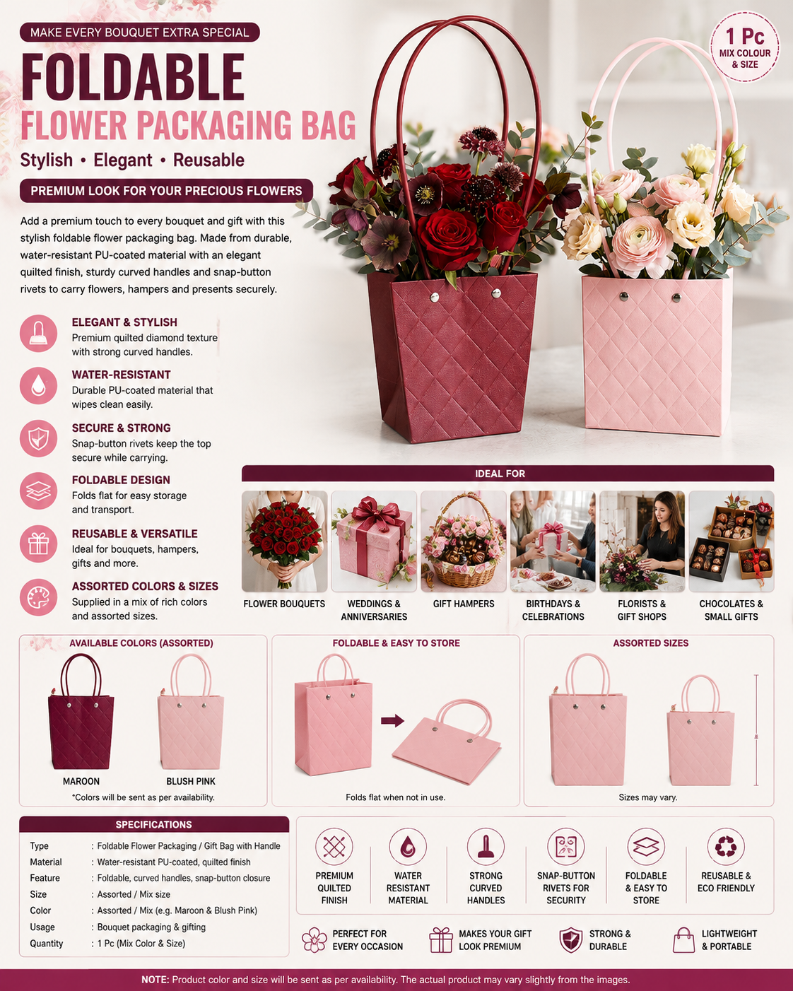 Foldable Flower Packaging Bag with Handle | Bouquet Gift Bag