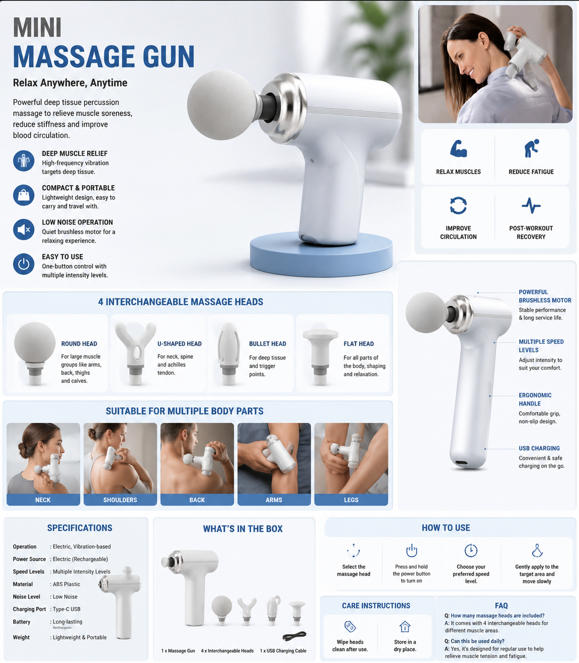 Portable Electric Massage Gun with 4 Heads
