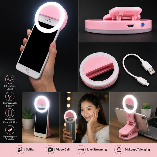 Rechargeable LED Selfie Ring Light Clip | Portable Mobile Fill Light for Selfies & Video Calls