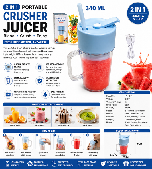 Portable 340ml USB Rechargeable Blender | Mini Smoothie Maker