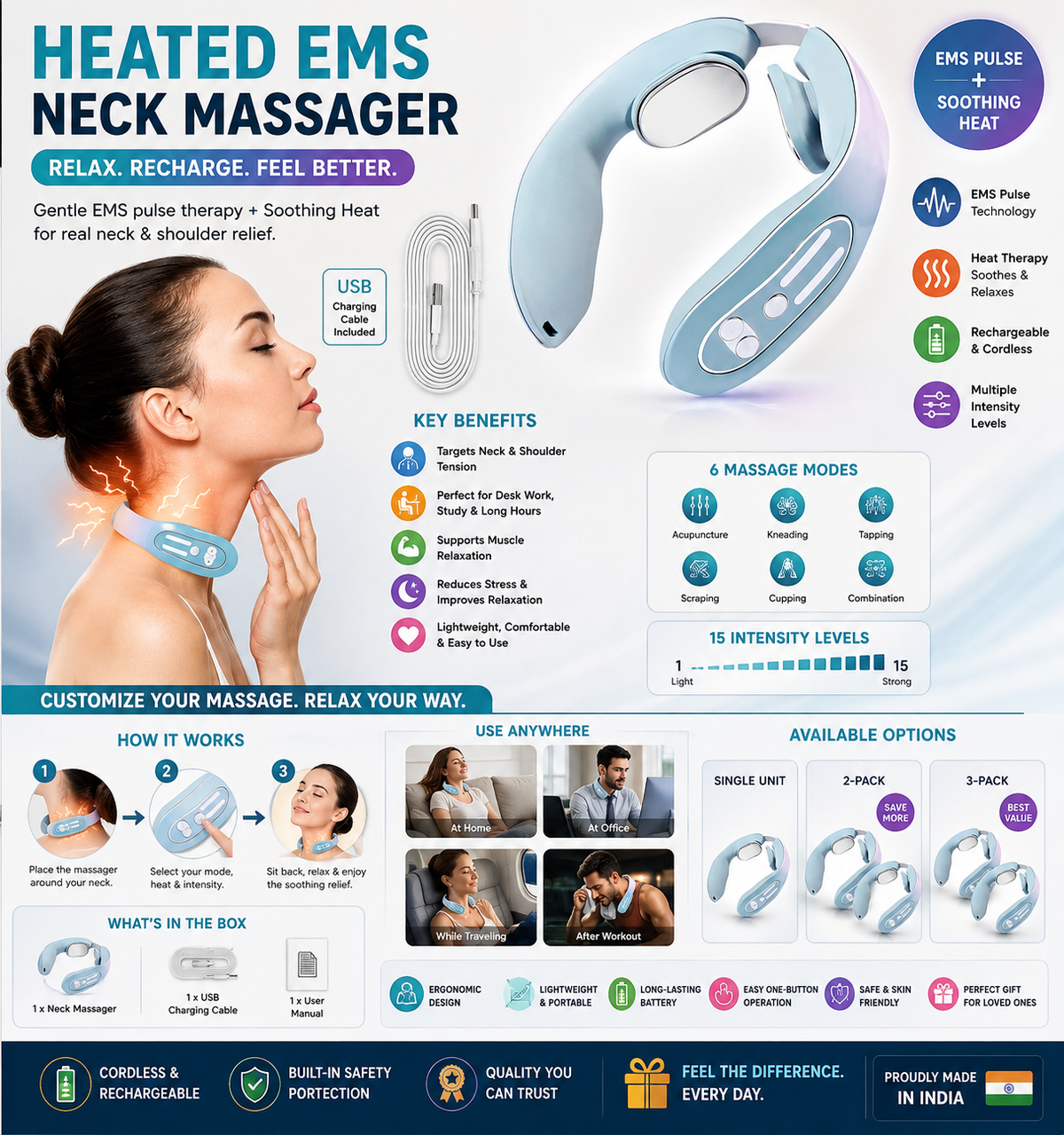 EMS Neck Massager with Heat & Pulse Therapy