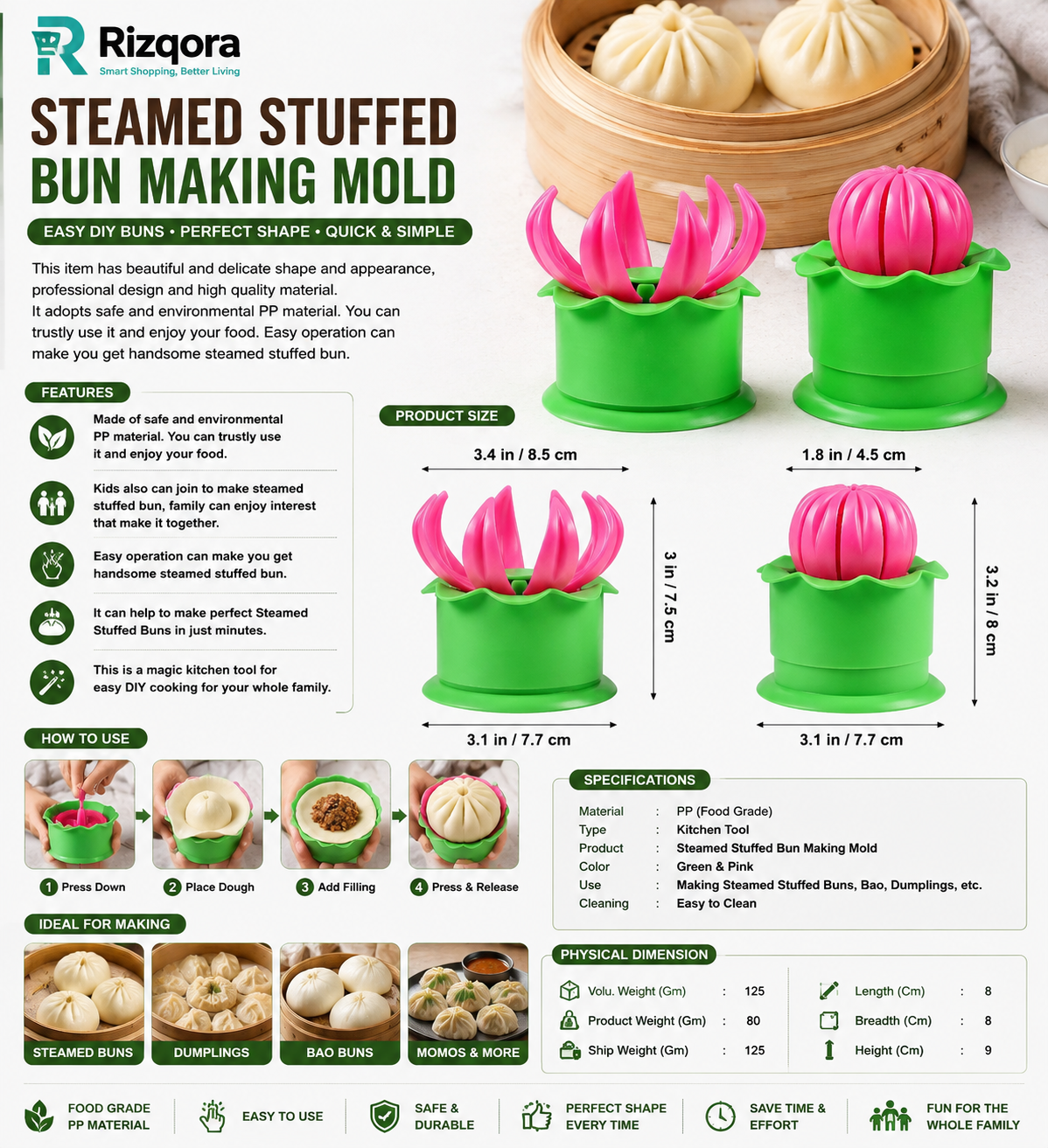 Steamed Stuffed Bun Making Mold – Easy DIY Dumpling & Bao Bun Maker Kitchen Tool