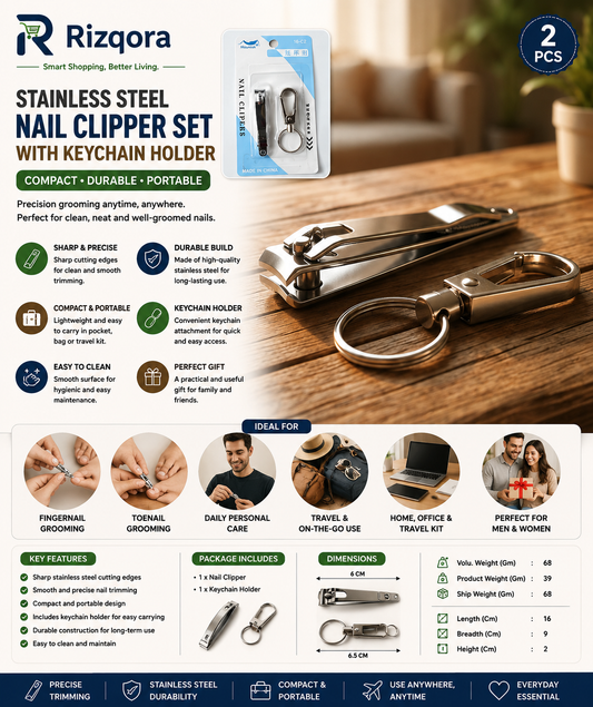 Stainless Steel Nail Clipper Set with Keychain Holder – Portable Fingernail & Toenail Cutter for Men & Women