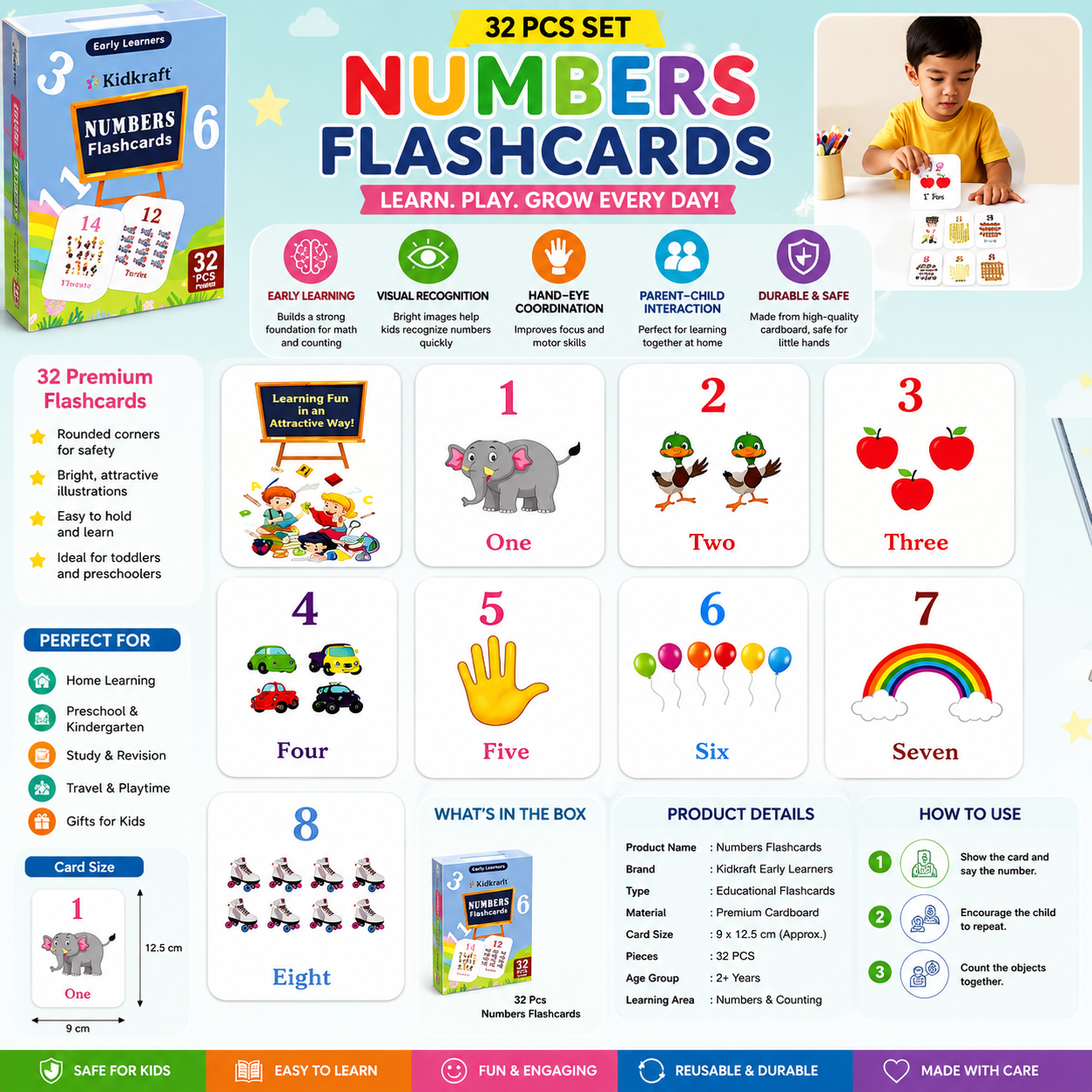 32-Piece Number Flash Cards for Kids | Educational Learning Cards – RIZQORA