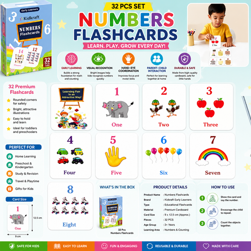 32-Piece Number Flash Cards for Kids | Educational Learning Cards – RIZQORA