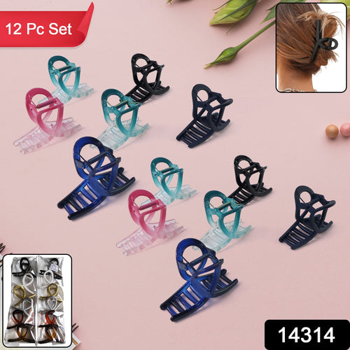 Plastic Hair Clamp Grip Simple Matte Hair Barrette Clamp (12 Pc, Mix Design)