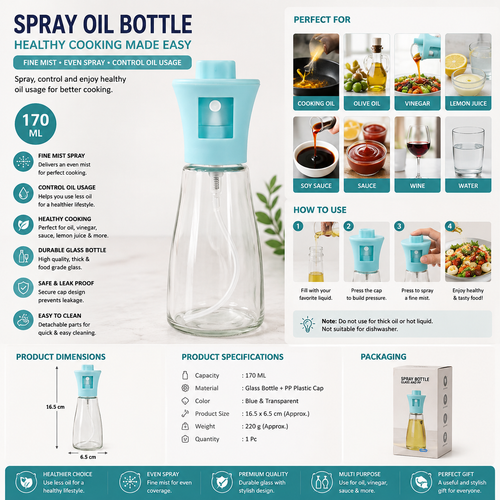 170ml Oil Sprayer & Dispenser Bottle | Refillable Olive Oil Mist Spray for Cooking